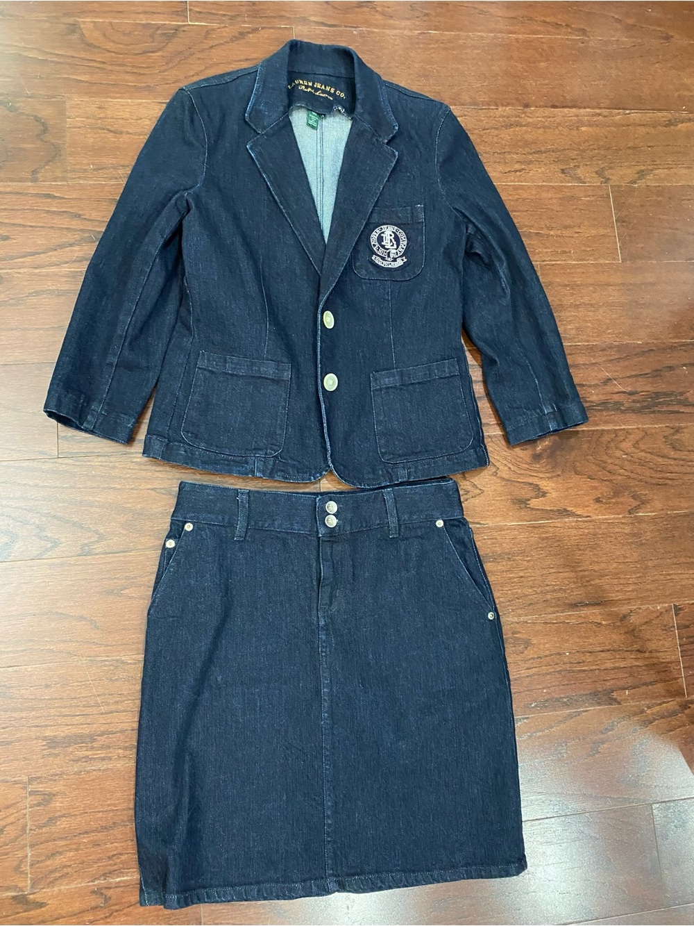Lauren Ralph Lauren Dark Denim Two-Piece Skirt Set Preppy Academia Size 2 & M